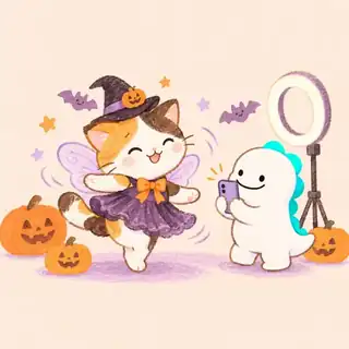 きらめき妖精ねことDinoが配信を楽しむイラスト