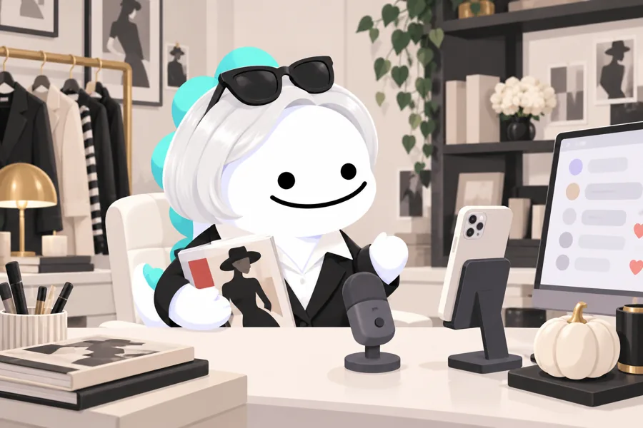 Miranda Priestly-inspired streamer with silver hair and statement earrings
