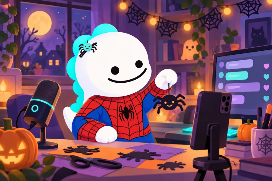 Spider-Man-inspired streamer wearing a red-and-blue web-pattern costume