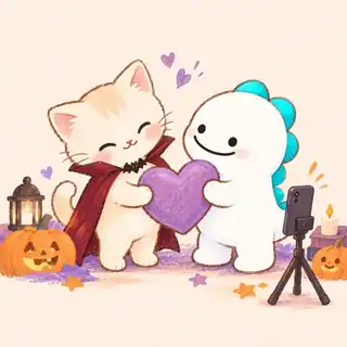 ときめきヴァンパイアねことDinoが配信を楽しむイラスト