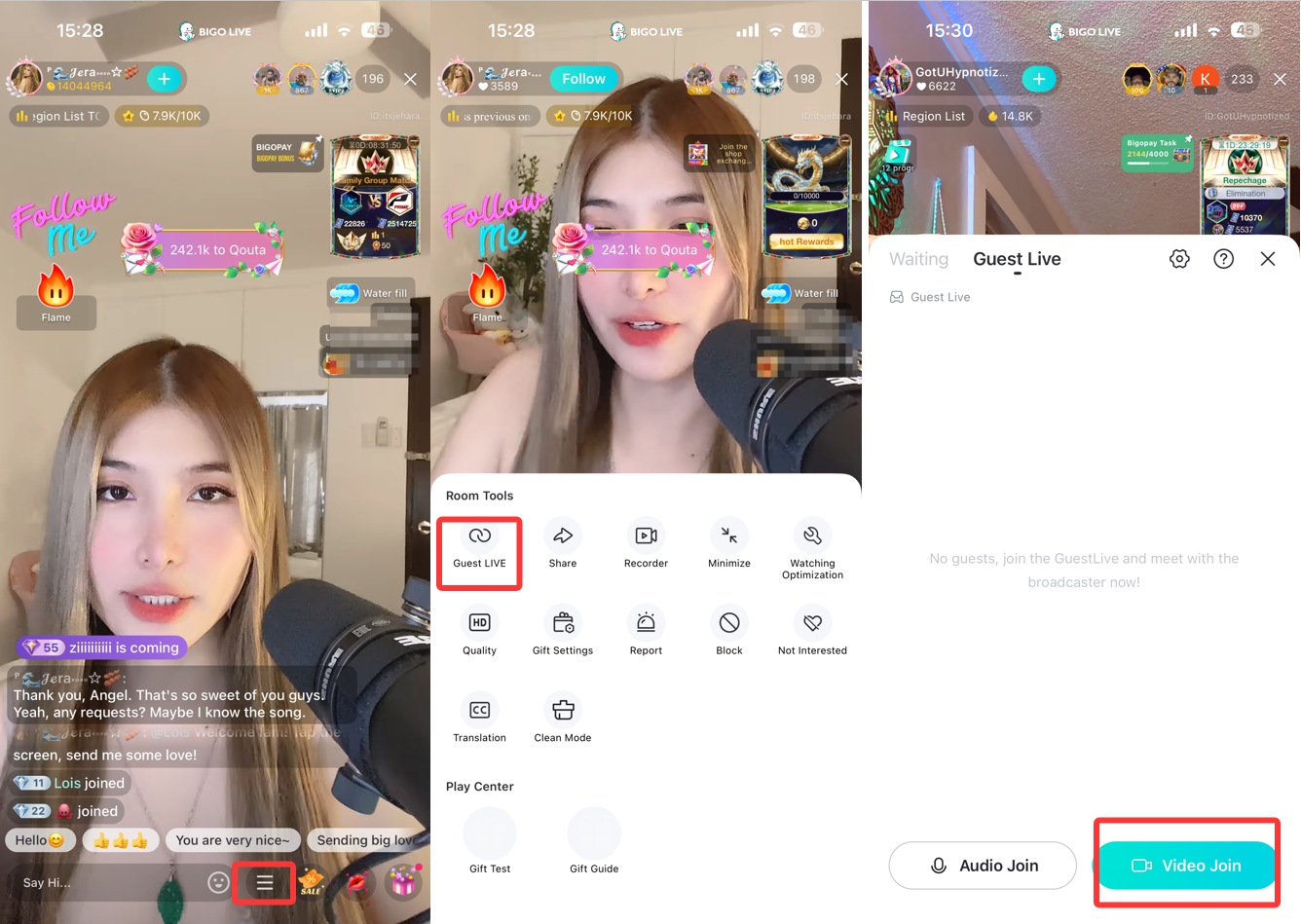 Menu Siaran Tamu dan langkah Gabung dengan Video di BIGO LIVE