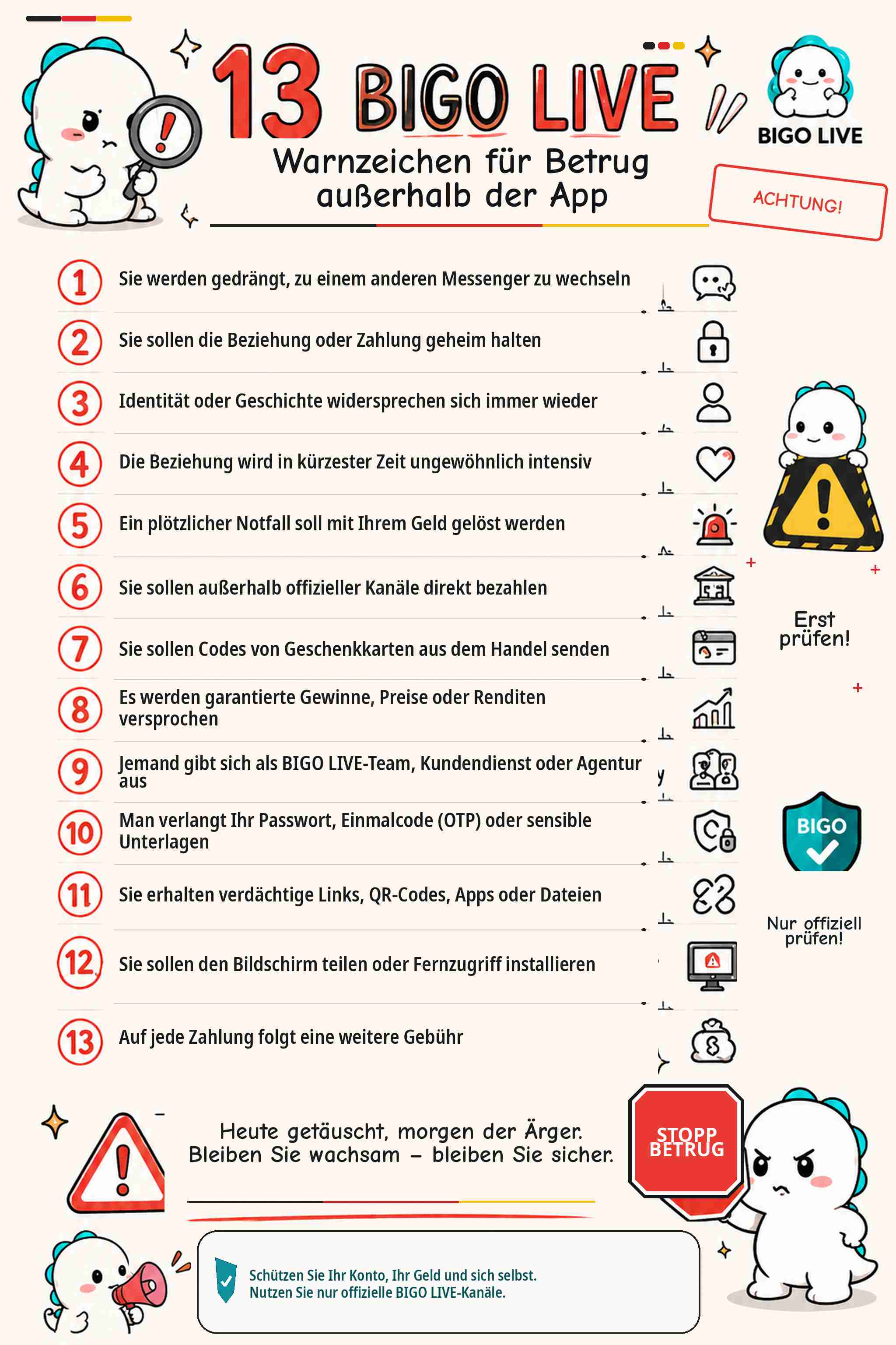 Smartphone-Nutzer pr&uuml;ft eine verd&auml;chtige Nachricht au&szlig;erhalb von BIGO LIVE