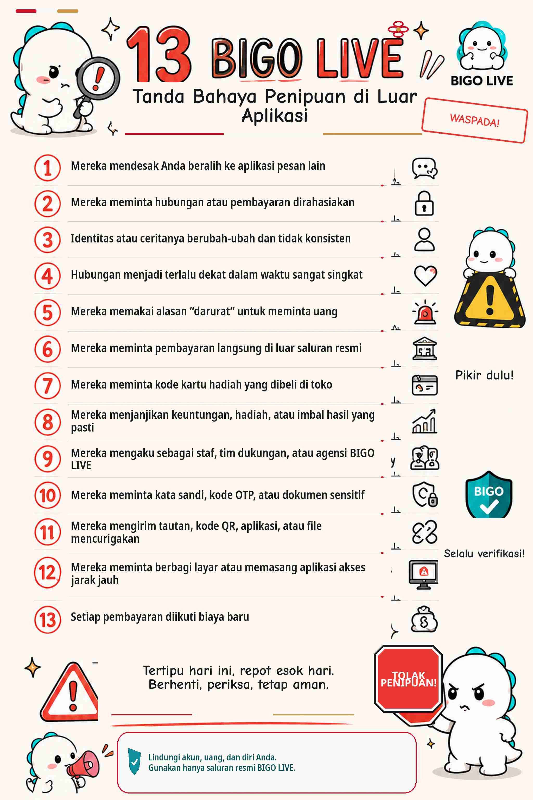 Pengguna memeriksa pesan mencurigakan yang diterima di luar BIGO LIVE